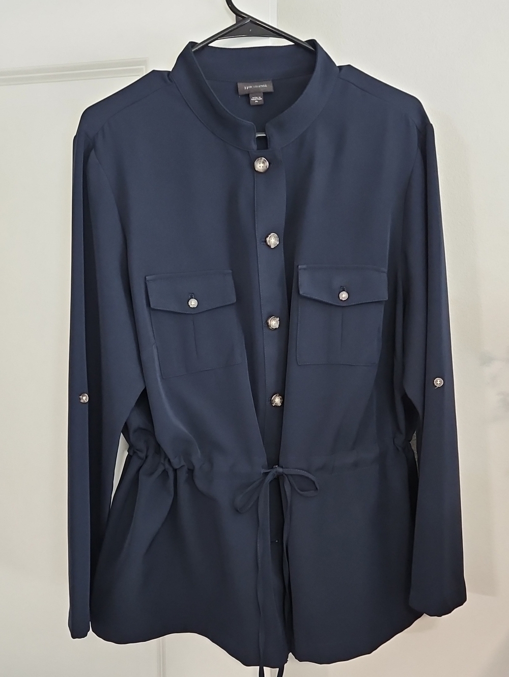 J. Jill Navy Wearever Collection Drawstring Utility Shirt-Jacket